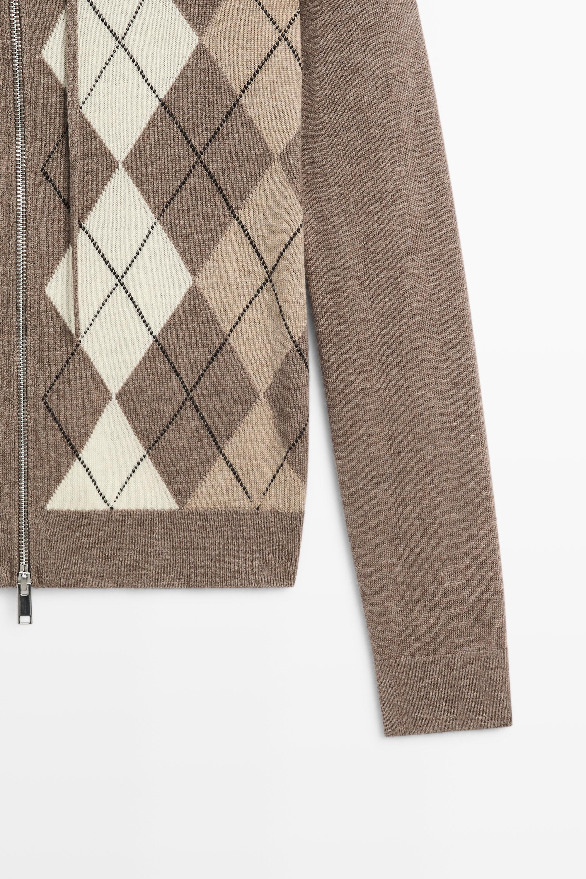 Hooded zip-up knit cardigan